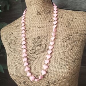 Pink Heart Shaped Beaded Necklace Lightweight